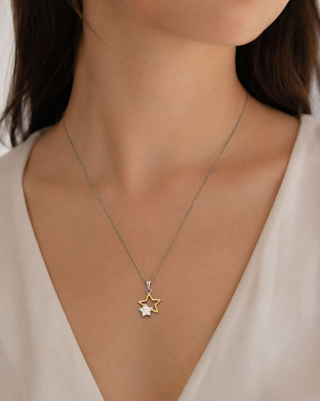 Fio em Prata com Pendente Estrela Bicolor - Ourivesaria Martins